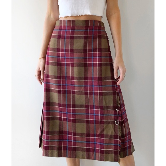 Vintage Dresses & Skirts - ‼️SOLD‼️Vintage 100% wool tartan plaid high waist Scottish kilt midi length 70s